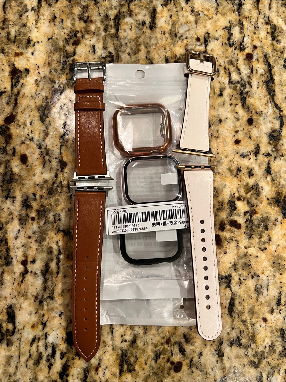 Faux Leather Watch Bands with Metal Frames - Brown White Fits Apple Watch 10 42m